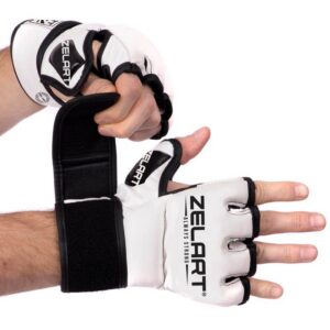 Открытые перчатки Zelart для MMA, полиуретан, бело-чёрный цвет, размер XXS-L