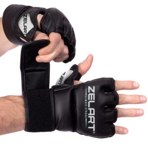 Рукавички Zelart для MMA, чорно-білі, розмір L, з відкритим великим пальцем