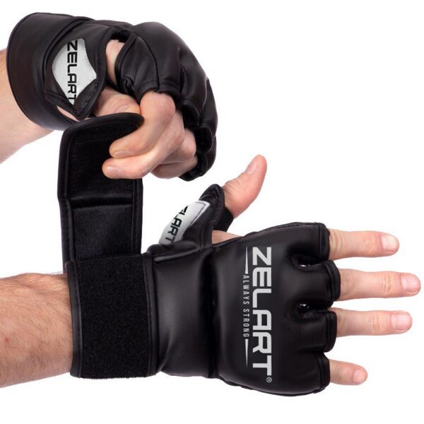 Рукавички Zelart для MMA, чорно-білі, розмір L, з відкритим великим пальцем