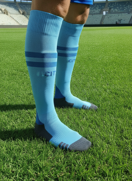 Гетры детские с символикой футбольного клуба  MANCHESTER CITY HOME 2024,размер 27-35, цвет-голубой