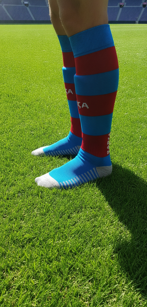 Гетры футбольные клубные  BARCELONA AWAY 2024, размер 27-35, цвет бордовый-синий