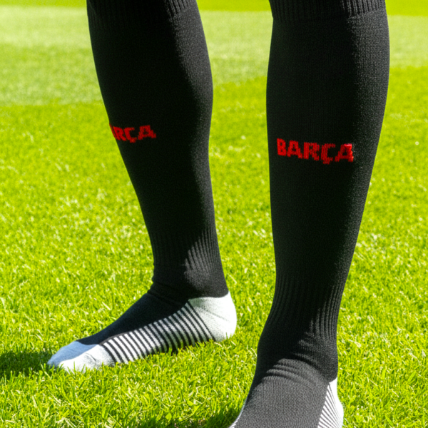 Гетры детские с символикой футбольного клуба BARCELONA AWAY 2025, размер 27-35, цвет чёрный