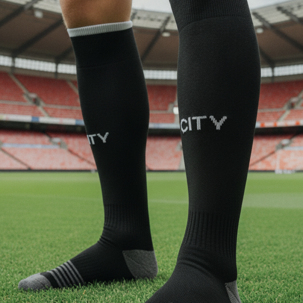 Гетры детские с символикой футбольного клуба MANCHESTER CITY AWAY 2026, размер 27-35, цвет черный