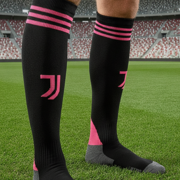 Гетры детские с символикой футбольного клуба SPOINT JUVENTUS HOME 2026  размер 27-35, цвет - черный-розовый